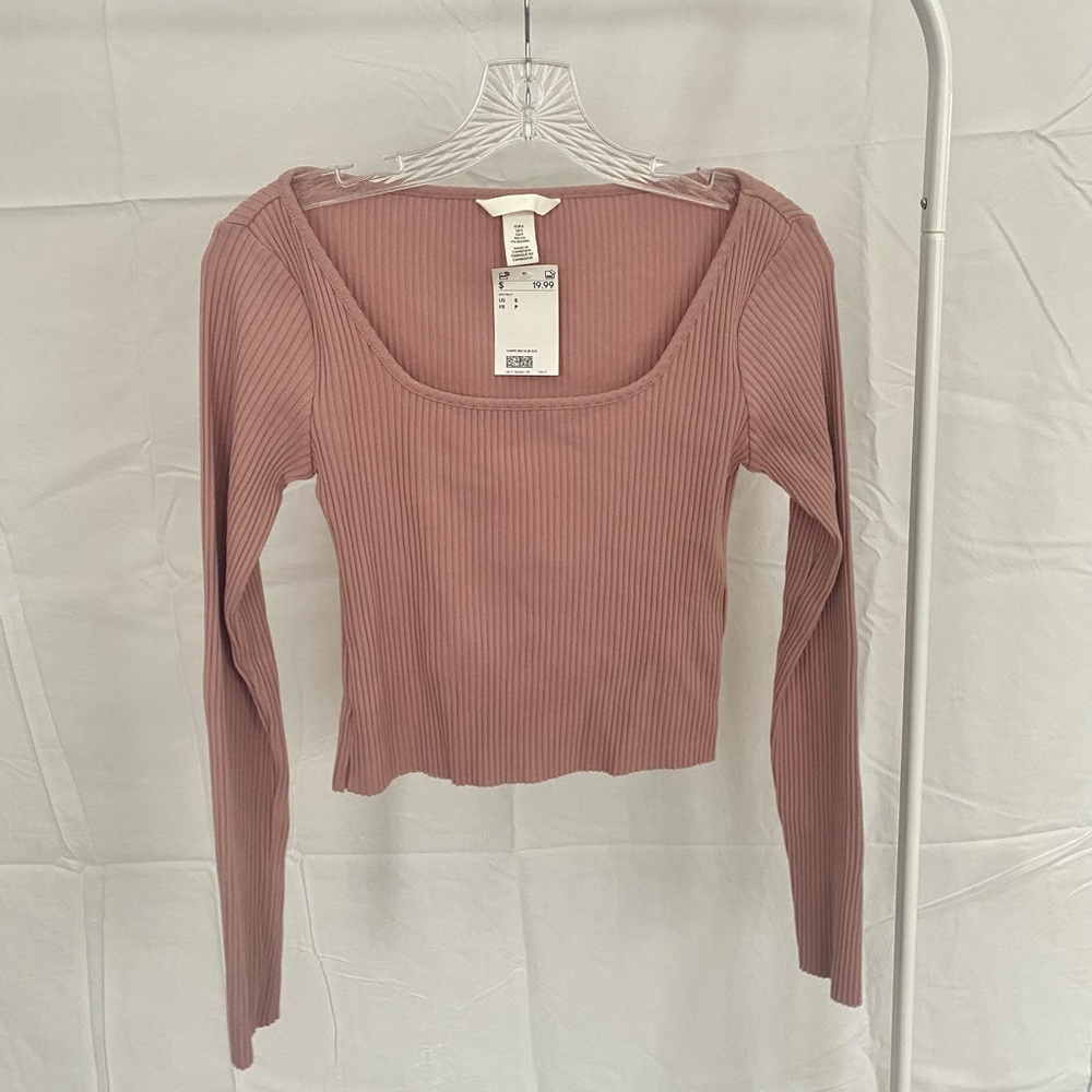 H&M Ribbed Long Sleeve Top Rose Blush Dark Pink